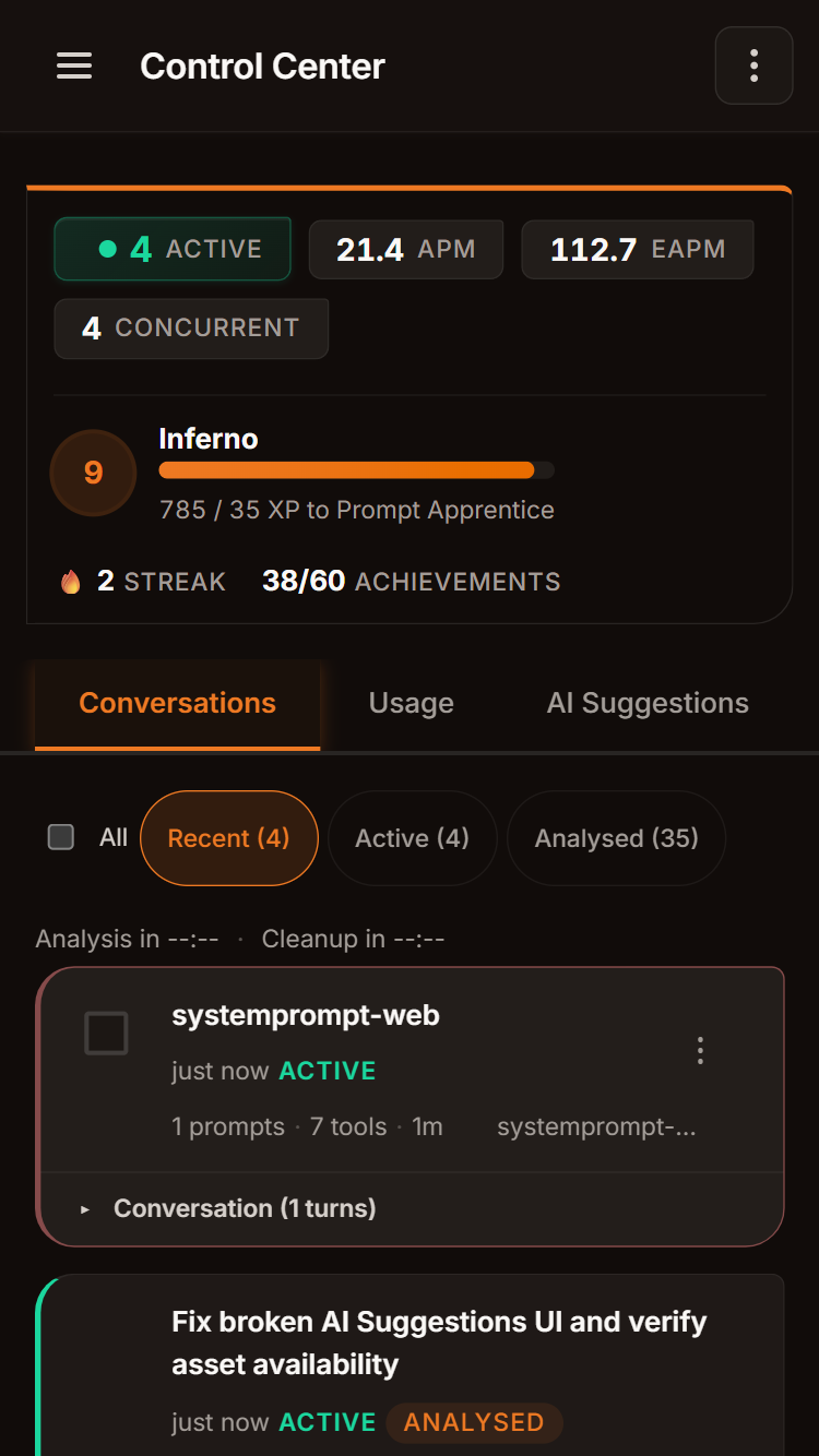 Control Center — mobile view