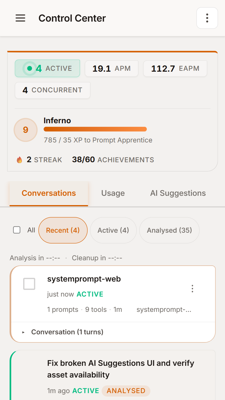Control Center — mobile view