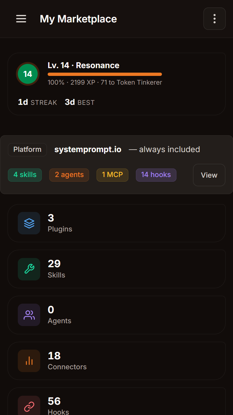 My Marketplace — mobile view