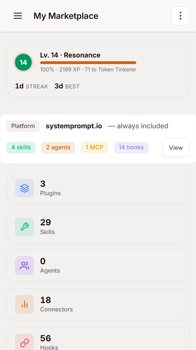 My Marketplace — mobile view